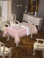 Finezza Beril Lüx Dantelli Keten Kumaş Gri Masa Örtüsü 160x230 cm - 1122 - 2