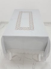 Finezza Beril Lüx Dantelli Keten Kumaş Gri Masa Örtüsü 160x230 cm - 1122 - 3