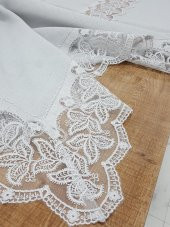 Finezza Beril Lüx Dantelli Keten Kumaş Gri Masa Örtüsü 160x230 cm - 1122 - 6