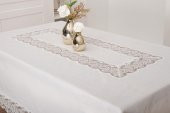 Finezza Beril Lüx Dantelli Keten Kumaş Krem Masa Örtüsü 160x230 cm - 1123 thumbnail 2