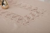 Finezza Narin Lüx Dantelli Keten Kumaş Bej Masa Örtüsü 160x230 cm - 1125 - 3
