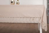 Finezza Narin Lüx Dantelli Keten Kumaş Bej Masa Örtüsü 160x230 cm - 1125 - 4