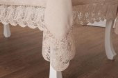 Finezza Narin Lüx Dantelli Keten Kumaş Bej Masa Örtüsü 160x230 cm - 1125 - 5