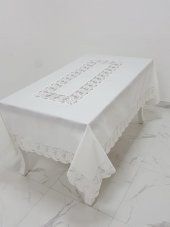 Finezza Narin Lüx Dantelli Keten Kumaş Krem Masa Örtüsü 160x230 cm - 1126 - 1