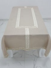 Finezza Antik Lüx Jakar Bordürlü Keten Kumaş Bej Masa Örtüsü 160x230 cm - 1128 - 3