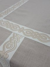 Finezza Antik Lüx Jakar Bordürlü Keten Kumaş Bej Masa Örtüsü 160x230 cm - 1128 - 4