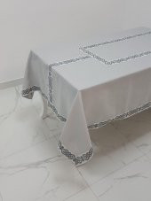 Finezza Antik Lüx Jakar Bordürlü Keten Kumaş Gri Masa Örtüsü 160x230 cm - 1129 thumbnail 1