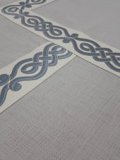 Finezza Antik Lüx Jakar Bordürlü Keten Kumaş Gri Masa Örtüsü 160x230 cm - 1129 thumbnail 4