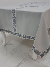 Finezza Antik Lüx Jakar Bordürlü Keten Kumaş Gri Masa Örtüsü 160x230 cm - 1129 thumbnail 5