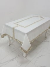 Finezza Antik Lüx Jakar Bordürlü Keten Kumaş Krem Masa Örtüsü 160x230 cm - 1130 - 1