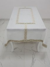 Finezza Antik Lüx Jakar Bordürlü Keten Kumaş Krem Masa Örtüsü 160x230 cm - 1130 - 3