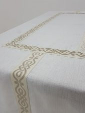 Finezza Antik Lüx Jakar Bordürlü Keten Kumaş Krem Masa Örtüsü 160x230 cm - 1130 - 4