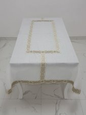 Finezza Antik Lüx Jakar Bordürlü Keten Kumaş Krem Masa Örtüsü 160x230 cm - 1130 - 5
