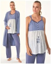 Feyza 4479 Mavi  Hamile Lohusa Spor 3 Lü Pijama Takımı - 5