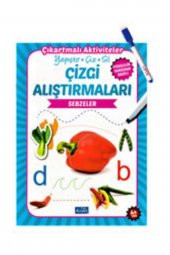 Yaz Sil Çizgi Alıştırmaları Sebzeler - Çıkartmalı Aktiviteler Yapıştır - Sil- Çiz - 1