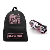 Siyah Blackpink Baskılı Sırt Okul Çantası Ve Kalemlik Set - 1