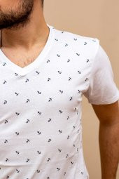 Beyaz Çapa Baskılı Kısa Kollu V Yaka Erkek Tişört 22ETSHVCPA - 3