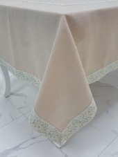 Finezza Gonca Jakar Bordürlü Keten Kumaş Bej Masa Örtüsü 160x230 cm - 1132 - 2