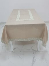 Finezza Gonca Jakar Bordürlü Keten Kumaş Bej Masa Örtüsü 160x230 cm - 1132 - 3