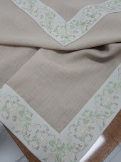 Finezza Gonca Jakar Bordürlü Keten Kumaş Bej Masa Örtüsü 160x230 cm - 1132 - 5