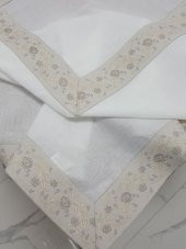 Finezza Gonca Jakar Bordürlü Keten Kumaş Krem Masa Örtüsü 160x230 cm - 1133 - 4