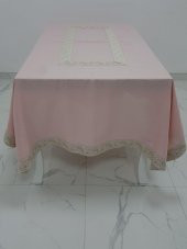 Finezza Gonca Jakar Bordürlü Keten Kumaş Pudra Masa Örtüsü 160x230 cm - 1134 - 1