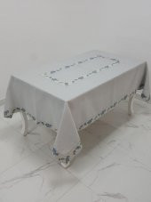 Finezza Nergis Jakar Bordürlü Keten Kumaş Gri Masa Örtüsü 160x230 cm - 1135 - 1