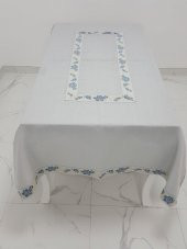 Finezza Nergis Jakar Bordürlü Keten Kumaş Gri Masa Örtüsü 160x230 cm - 1135 - 3