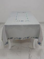 Finezza Nergis Jakar Bordürlü Keten Kumaş Gri Masa Örtüsü 160x230 cm - 1135 - 4