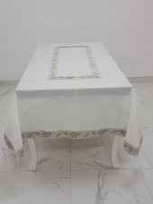 Finezza Nergis Jakar Bordürlü Keten Kumaş Krem Masa Örtüsü 160x230 cm - 1136 - 2