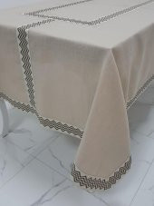 Finezza Oslo Lüx Jakar Bordürlü Keten Kumaş Bej Masa Örtüsü  160x230 cm - 1138 - 2