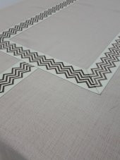 Finezza Oslo Lüx Jakar Bordürlü Keten Kumaş Bej Masa Örtüsü  160x230 cm - 1138 - 3