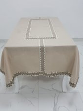 Finezza Oslo Lüx Jakar Bordürlü Keten Kumaş Bej Masa Örtüsü  160x230 cm - 1138 - 4