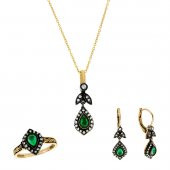 0.39 Ct  Zümrüt Elmas Set - 1