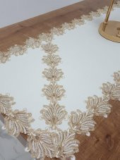 Finezza Jadelin Gold Güpürlü Keten Kumaş Runner Krem 48x145 Cm - 1141 - 2