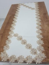 Finezza Jadelin Gold Güpürlü Keten Kumaş Runner Krem 48x145 Cm - 1141 - 4
