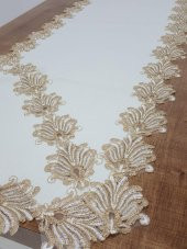 Finezza Jadelin Gold Güpürlü Keten Kumaş Runner Krem 48x145 Cm - 1141 - 5
