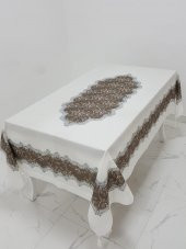 Finezza Meltem Baskılı  Keten Kumaş Kreme Kahve Masa Örtüsü 160x220 cm - 1142 - 1