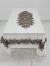 Finezza Meltem Baskılı  Keten Kumaş Kreme Kahve Masa Örtüsü 160x220 cm - 1142 - 2