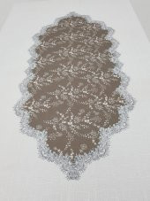 Finezza Meltem Baskılı  Keten Kumaş Kreme Kahve Masa Örtüsü 160x220 cm - 1142 - 4