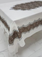 Finezza Meltem Baskılı  Keten Kumaş Kreme Kahve Masa Örtüsü 160x220 cm - 1142 - 5