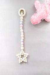 Doğal Ahşap Halka Yıldızlı Zil Boncuklu Baby Shower & Diş Kaşıyıcı Puset Oyuncağı - 3