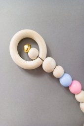Doğal Ahşap Halka Yıldızlı Zil Boncuklu Baby Shower & Diş Kaşıyıcı Puset Oyuncağı - 4