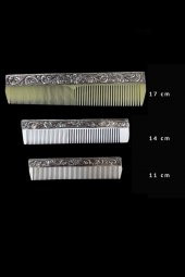 925 Ayar Gümüş Motifli El & Çanta Tarağı - Plastik Dişli Gümüş Tarak - 2