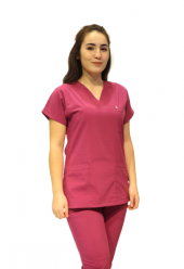 Hemşire Doktor Fuşya Yarasa Kol Terycoton Cerrahi Takım - 1