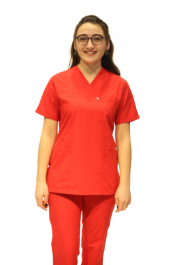 Doktor Hemşire Kırmızı Zarf Yaka Takma Kol Cerrahi Takım - 1