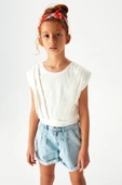 NK Kids Ekru Kız Çocuk Pileli Bluz - 1