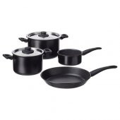 4 Parça Modern Tencere Seti IKEA MeridyenDukkan Siyah-Yapışmaz Yüzey Alüminyum-Teflon Set - 1