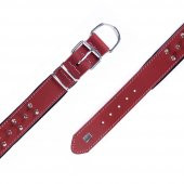 Doggie Çift Kat Gerçek Deriden El Yapımı Çivili Köpek Boyun Tasması 4x57-65cm Kırmızı - 4