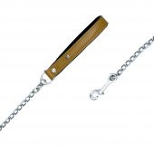 Doggie Konforlu Gerçek Deriden El Yapımı Zincirli Köpek Gezdirme Kayışı 4,5x80cm Camel thumbnail 2